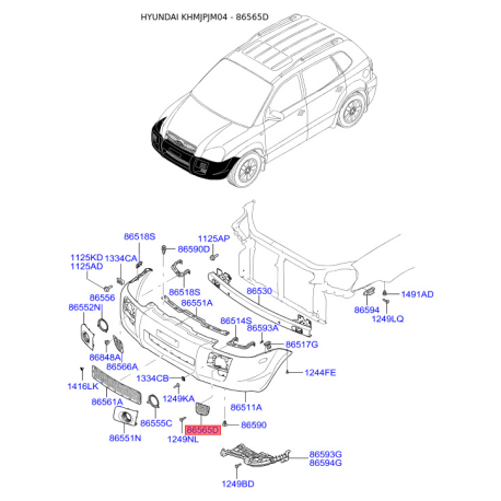 Облицовка, противотуманная фара левая 86565-2E000 Mobis - 865652E000 - схема с каталога 86565D, KHMJPJM04 865652E000