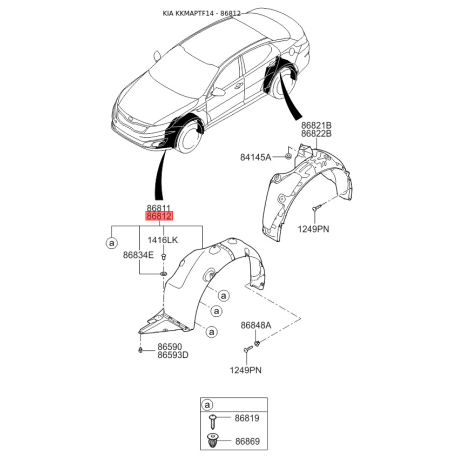 Обшивка (підкрилок), колісна ніша права 86812-2T500 Mobis - 868122T500 - схема з каталогу 86812, KKMAPTF14 868122T500
