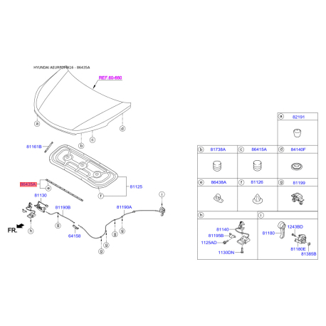 Ущільнювач капота 86435-2W000 Mobis - 864352W000 - схема з каталогу 86435A, AEURPDMA16 864352W000