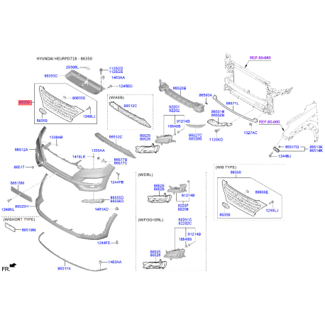 Решетка радиатора 86350-D7630 Mobis - 86350D7630 - схема с каталога 86350, HEURPD718 86350D7630