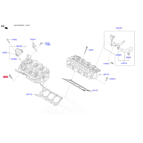 Болт головки циліндра 22321-2C400 Mobis - 223212C400 - схема з каталогу 22321, KRUSPJ520 223212C400