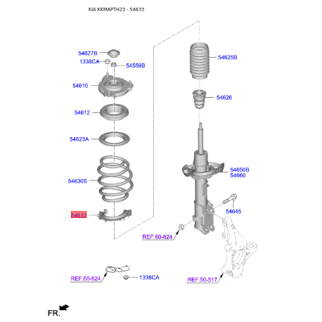 Прокладка передней пружины нижняя 54633-F2000 Mobis - 54633F2000 - схема с каталога 54633, KKMAPTH23 54633F2000