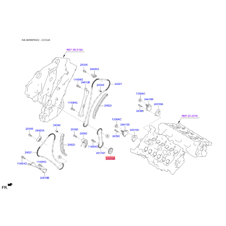 Елемент ланцюга, привід маслонасоса 21312-3CGD0 Mobis - 213123CGD0 - схема з каталогу 21312A, AKMAPS922 213123CGD0