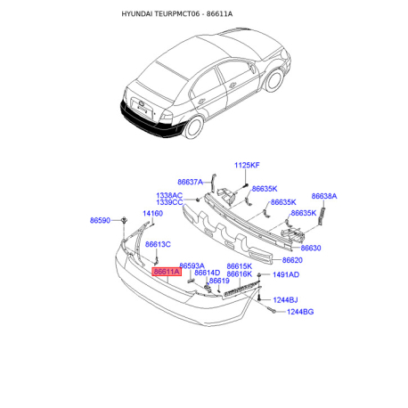 Бампер 86611-1E000 Mobis - 866111E000 - схема с каталога 86611A, TEURPMCT06 866111E000