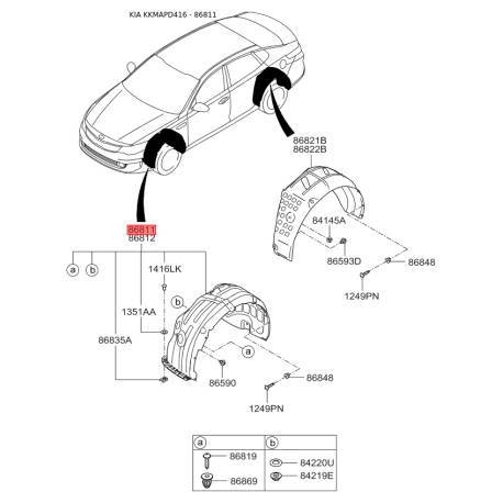 Обшивка (підкрилок), колісна ніша ліва 86811-D4000 Mobis - 86811D4000 - схема з каталогу 86811, KKMAPD416 86811D4000