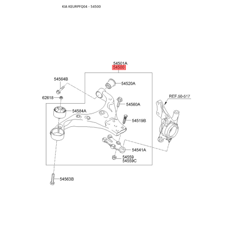 Рычаг подвески колеса левый нижний 54500-2E031 Mobis - 545002E031 - схема с каталога 54500, KEURPFQ04 545002E031