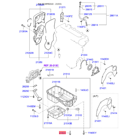 Болт блока цилиндров 21531-23501 Mobis - 2153123501 - схема с каталога 21531, SEURPED10 2153123501