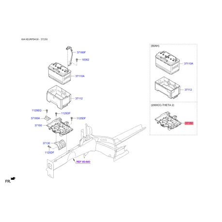 Крепление аккумулятора 37150-D4000 Mobis - 37150D4000 - схема с каталога 37150, KEURPD418 37150D4000