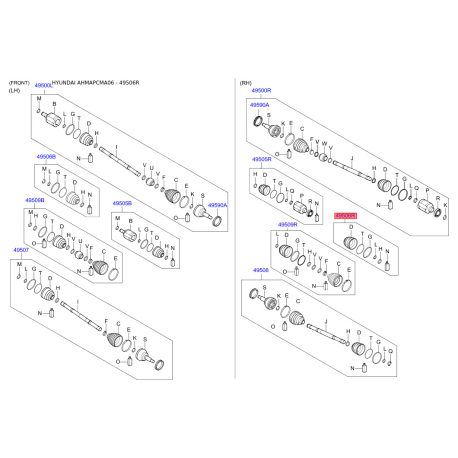 Чехол полуоси (пыльник) приводного вала правый 49606-2BA30 Mobis - 496062BA30 - схема с каталога 49506R, AHMAPCMA06 496062BA30