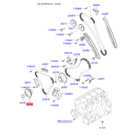 Шестерня, колінчастий вал 24340-4A000 Mobis - 243404A000 - схема з каталогу 24340, KEURPPU20 243404A000