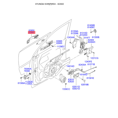 Ручка дверей права 82660-2E000 Mobis - 826602E000 - схема з каталогу 82660, KHMJPJM04 826602E000