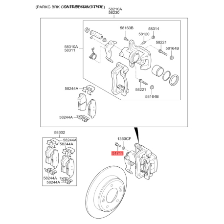 Болт кріплення гальмівного супорта 51711-2G000 Mobis - 517112G000 - схема з каталогу 51711, SEURPA216 517112G000