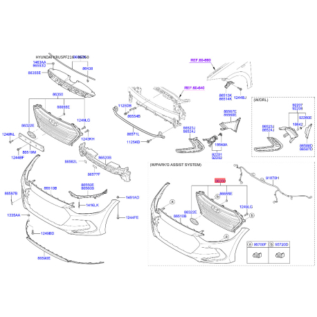 Решітка радіатора 86350-F2000 Mobis - 86350F2000 - схема з каталогу 86350, KRUSPF216 86350F2000