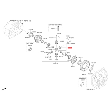 Сателлит дифференциала АКПП 45837-3B450 Mobis - 458373B450 - схема с каталога 45837, KRUSPC515 458373B450