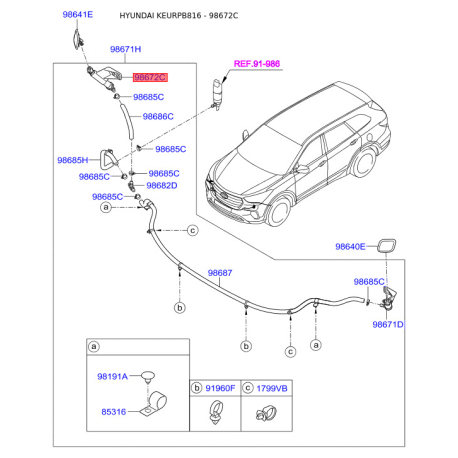 Адаптер, водяний насос омивача правий 98672-B8500 Mobis - 98672B8500 - схема з каталогу 98672C, KEURPB816 98672B8500
