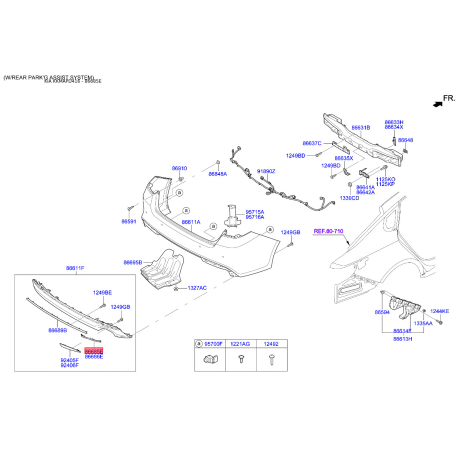 Кронштейн, буфер лівий нижній 86675-D4000 Mobis - 86675D4000 - схема з каталогу 86685E, KKMAPD416 86675D4000