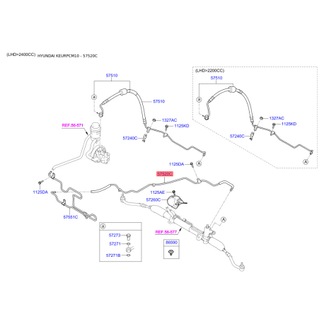 Гідравлічний шланг, кермо 57520-2B200 Mobis - 575202B200 - схема з каталогу 57520C, KEURPCM10 575202B200