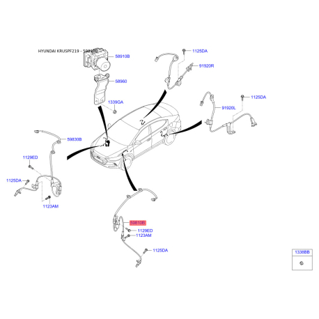 Датчик частоты вращения колеса (ABS) 59810-F2300 Mobis - 59810F2300 - схема с каталога 59810B, KRUSPF219 59810F2300