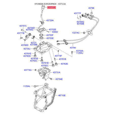 Ручка рычага переключения передач МКПП 43711-2C200LK Mobis - 437112C200LK - схема с каталога 43711A, EUR2E0PA04 437112C200LK