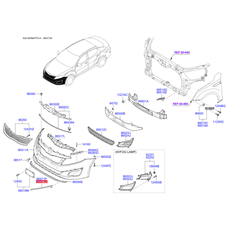 Накладка бампера нижняя (губа) правая 86564-2T500 Mobis - 865642T500 - схема с каталога 86571R, KKMAPTF14 865642T500