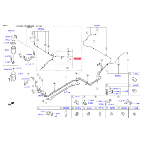 Паливопровід задній лівий 58735-2W600 Mobis - 587352W600 - схема з каталогу 58735M, KEURPDM15 587352W600