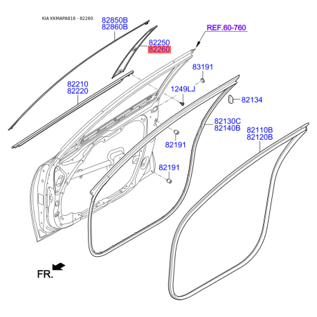 Облицовка / защитная накладка, стекло двери правая 82260-D4010 Mobis - 82260D4010 - схема с каталога 82260, KKMAPA818 82260D4010