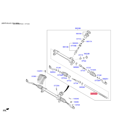 Зубчаста рейка, кермовий механізм 57710-C1000 Mobis - 57710C1000 - схема з каталогу 57710C, KKMAPF619 57710C1000
