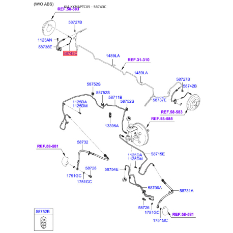 Трубопровод тормозного привода правый 58743-1G000 Mobis - 587431G000 - схема с каталога 58743C, KKMAPTC05 587431G000