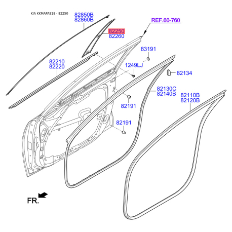 Облицювання / захисна накладка, скло дверей ліве 82250-D4010 Mobis - 82250D4010 - схема з каталогу 82250, KKMAPA818 82250D4010