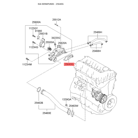 Прокладка термостата 25640-25000 Mobis - 2564025000 - схема с каталога 25640G, KKMAPUN06 2564025000