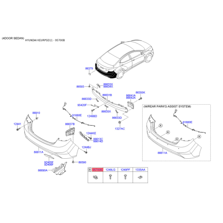 Датчик, система допомоги при паркуванні 95720-3X000NKA Mobis - 957203X000NKA - схема з каталогу 95700B, KEURPSD11 957203X000NKA