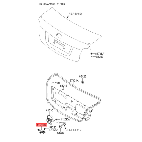 Замок задніх дверей 81210-1G010 Mobis - 812101G010 - схема з каталогу 81210D, KKMAPTC05 812101G010