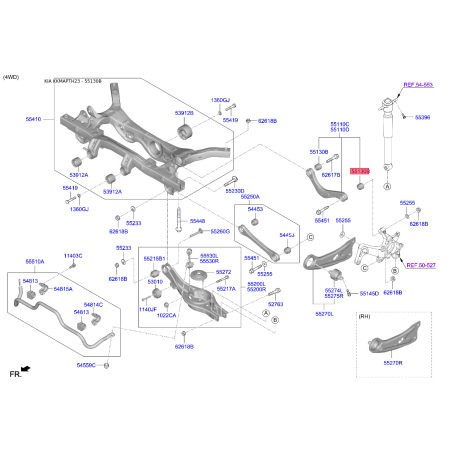 Сайлентблок важеля підвіски задній верхній 55130-F2AA0 Mobis - 55130F2AA0 - схема з каталогу 55130B, KKMAPTH23 55130F2AA0