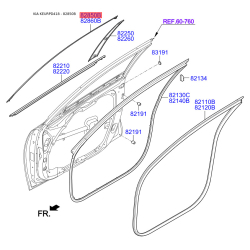 Уплотнитель (уплотнение) двери левый 82850-D4000 Mobis