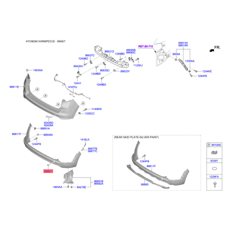 Заглушка бампера 86667-D3500 Mobis - 86667D3500 - схема з каталогу 86667, KHMAPD318 86667D3500