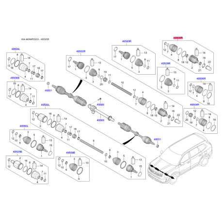 Шарнирный комплект приводного вала правый 49582-C5080 Mobis - 49582C5080 - схема с каталога 49505R, AKMAPS919 49582C5080