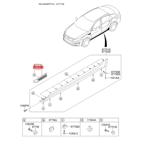 Молдинг порога, бампера і крила правий 87772-2T000 Mobis - 877722T000 - схема з каталогу 87772B, KKMAPTF14 877722T000