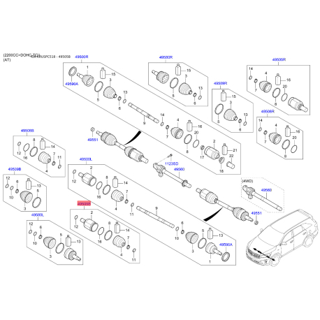 Шарнірний комплект приводного вала лівий 49582-C5030 Mobis - 49582C5030 - схема з каталогу 49505B, KRUSPC518 49582C5030