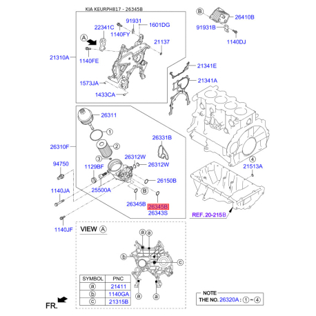 Прокладка, корпус маслянного фильтра задняя 26324-2A530 Mobis - 263242A530 - схема с каталога 26345B, KEURPH817 263242A530