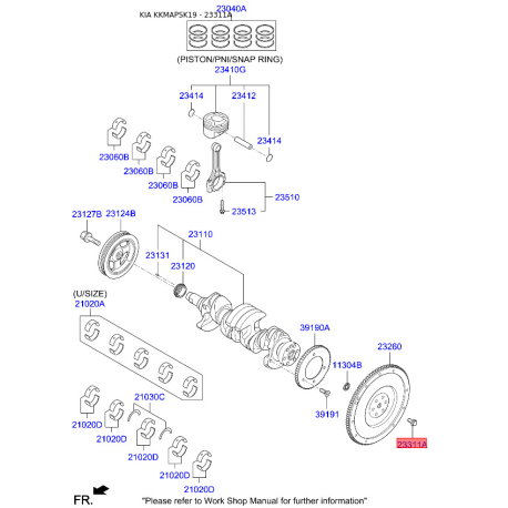 Болт маховика 23311-23000 Mobis - 2331123000 - схема с каталога 23311A, KKMAPSK19 2331123000