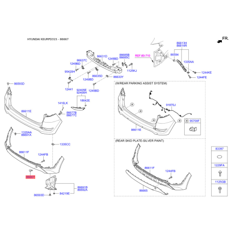 Заглушка бампера 86667-D3000 Mobis - 86667D3000 - схема з каталогу 86667, KEURPD315 86667D3000