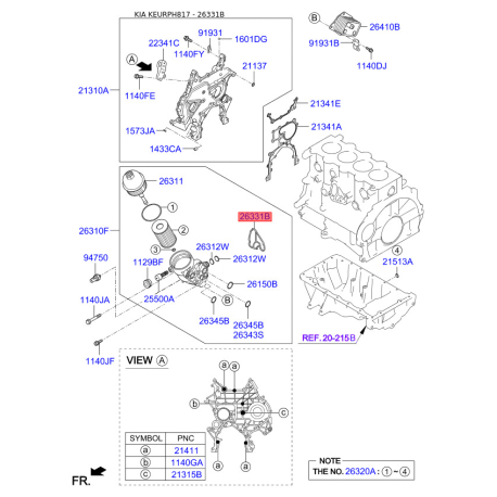 Прокладка, корпус маслянного фильтра 26311-2A530 Mobis - 263112A530 - схема с каталога 26331B, KEURPH817 263112A530