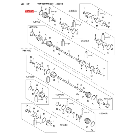 Чохол півосі (пильник) приводного валу лівий 49509-2PA00 Mobis - 495092PA00 - схема з каталогу 49509B, KEURPXM09 495092PA00