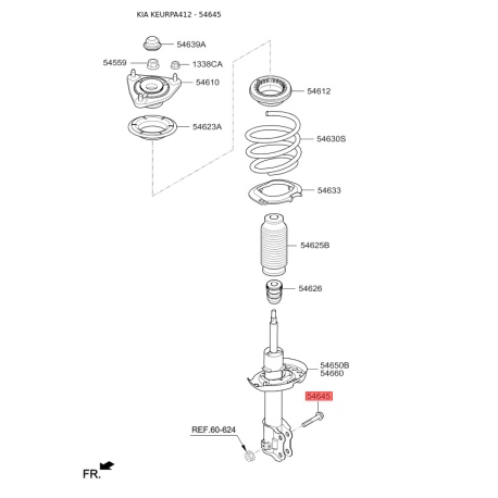 Болт кулака та сайлентблоку 54645-2E100 Mobis - 546452E100 - схема з каталогу 54645, KEURPA412 546452E100