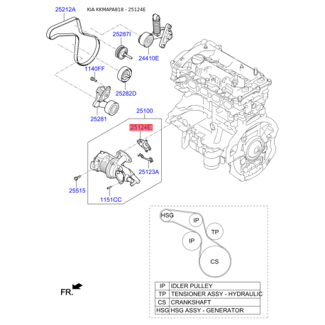 Прокладка, водяной насос 25123-2E270 Mobis - 251232E270 - схема с каталога 25124E, KKMAPA818 251232E270