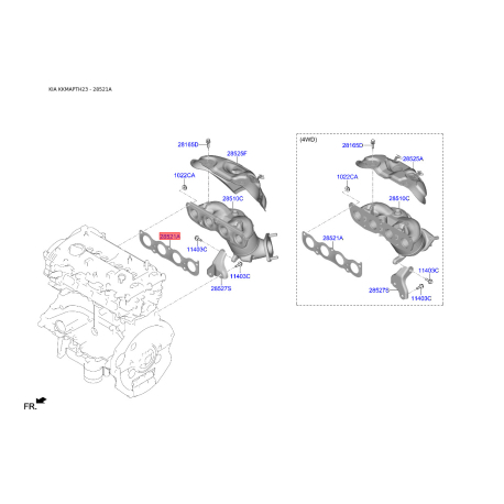 Прокладка випускного колектора 28521-2E000 Mobis - 285212E000 - схема з каталогу 28521A, KKMAPTH23 285212E000