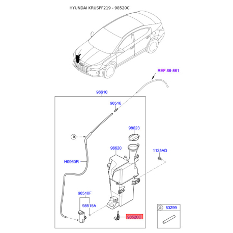 Датчик, рівень рідини в омивачі 98521-F2000 Mobis - 98521F2000 - схема з каталогу 98520C, KRUSPF219 98521F2000