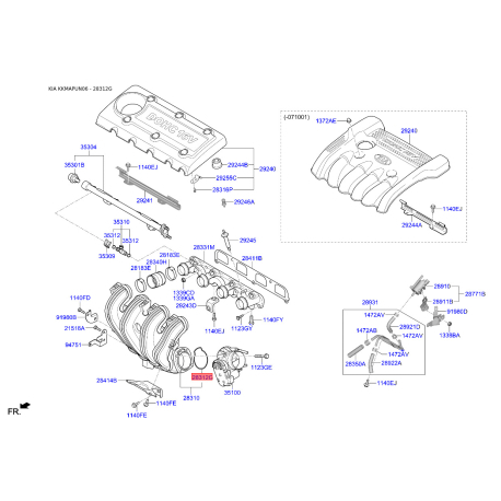 Прокладка дросельної заслінки 28312-25000 Mobis - 2831225000 - схема з каталогу 28312G, KKMAPUN06 2831225000