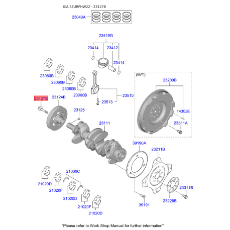 Болт шківа 23127-2U000 Mobis - 231272U000 - схема з каталогу 23127B, SEURPHW22 231272U000