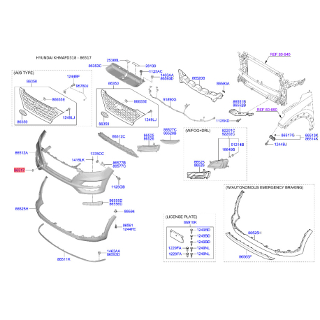 Облицовка / защитная накладка, буфер 86519-D3500 Mobis - 86519D3500 - схема с каталога 86517, KHMAPD318 86519D3500